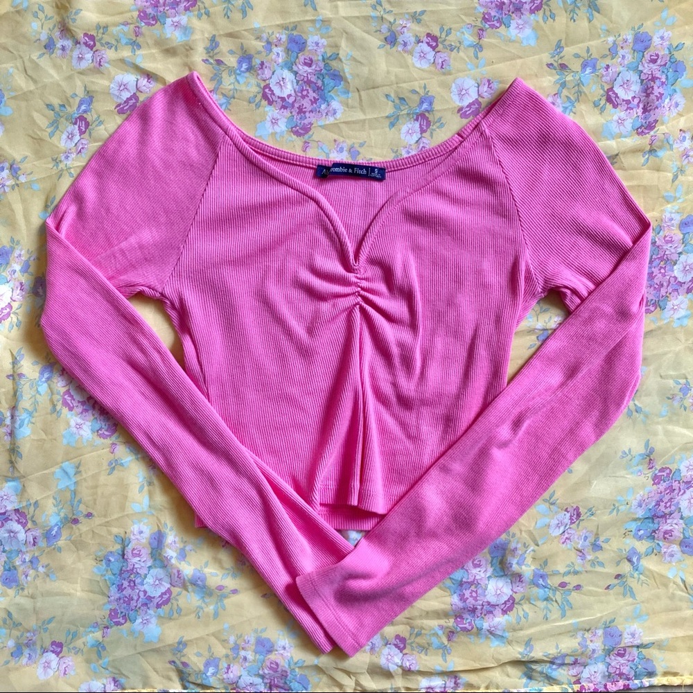 A&F Pink Sweetheart Ribbed Long-sleeve Cute Pretty Top
